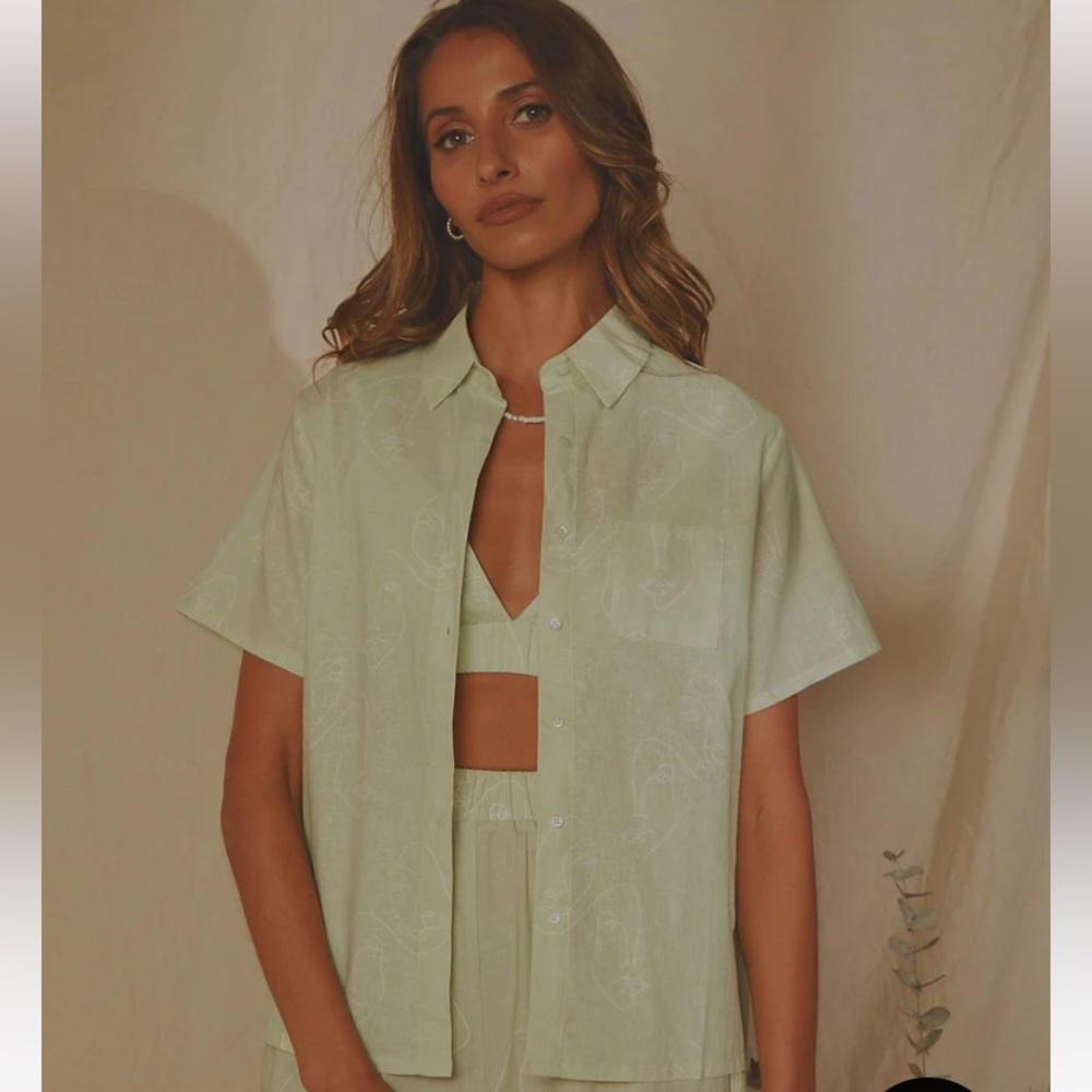 Peppermayo Green Short Sleeve Button Up Top
